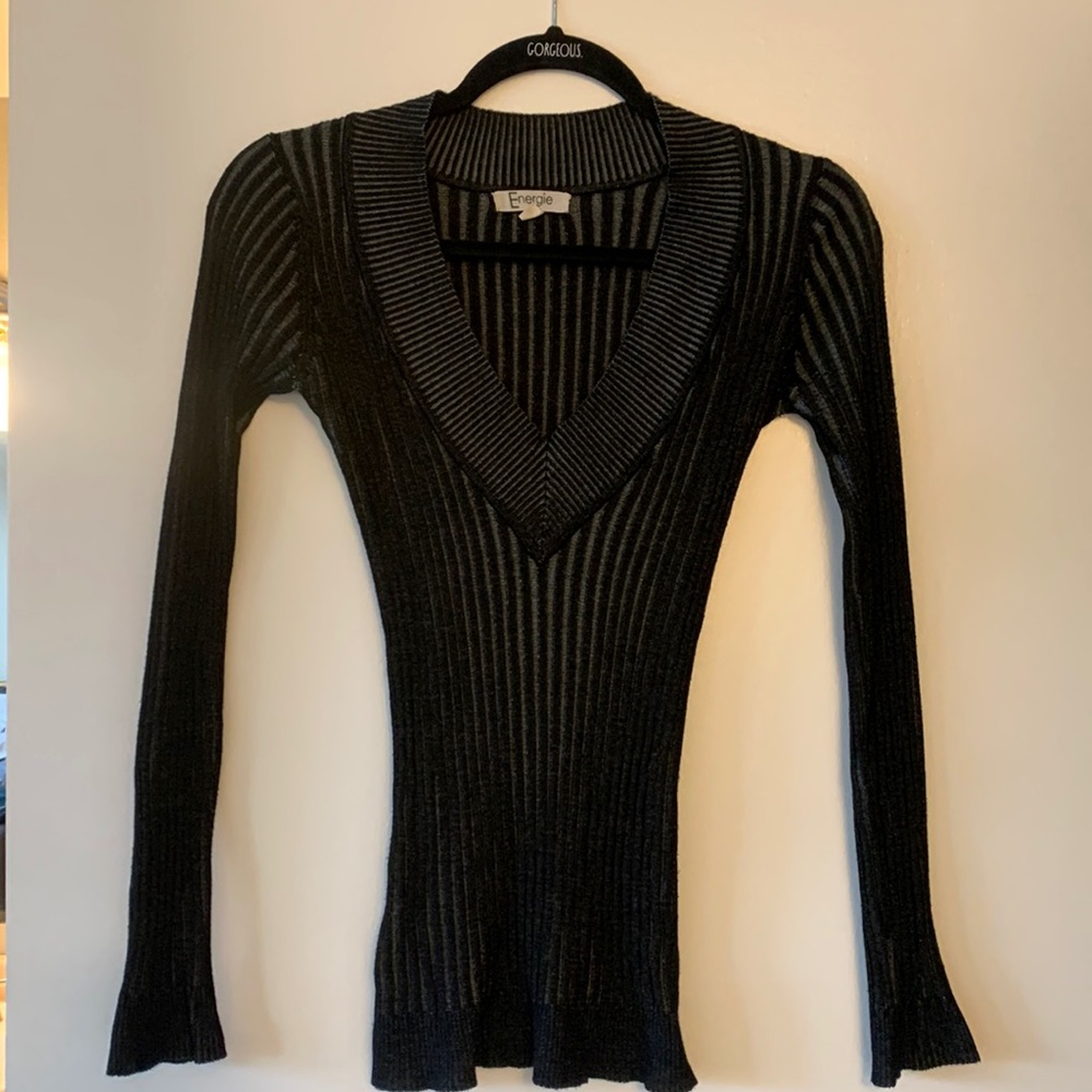 Black & Grey V-Neck Sweater